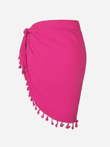 CUPSHE Women's Bathing Suit Swimwear Sarong Coverups Tassel Trim Beach Wrap Skirt Swimsuit Bottom Red Small - Image 6