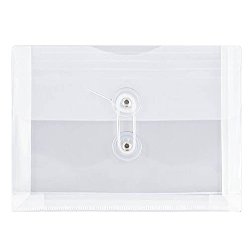 JAM PAPER Plastic Envelopes with Button & String Tie Closure - Index Size - 5 1/2 x 7 1/2 - Clear - 12/Pack
