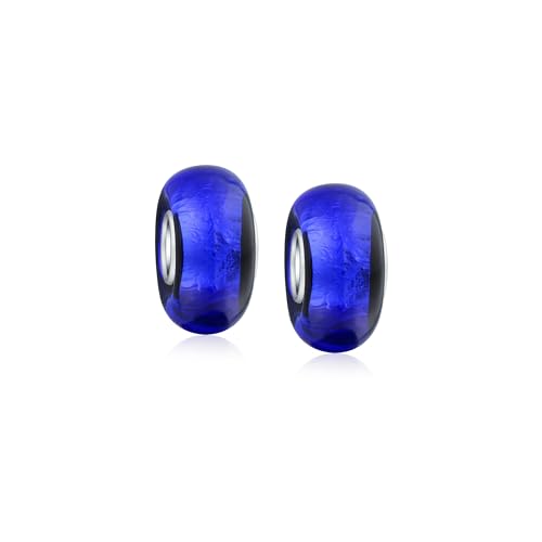 Cuentas espaciadoras de cristal de Murano azul marino y plata esterlina para pulseras
