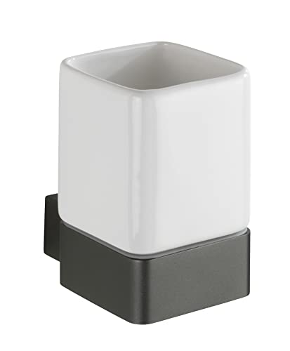 WENKO Vaso higiene dental Montella - Soporte para cepillos de dientes para atornillar, inoxidable, Aluminio, 7.3 x 10.4 x 10.2 cm, Antracita