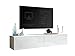 Modern Wohnwand Full Hochglanz TV Board hängend 180 cm Lowboard Hängeschrank Weiss Hochglanz Weiß Acryl Glanz Gaming Tisch deko Hängeboard Wandschrank hängender Schrank Modernes Wohnzimmer Möbel