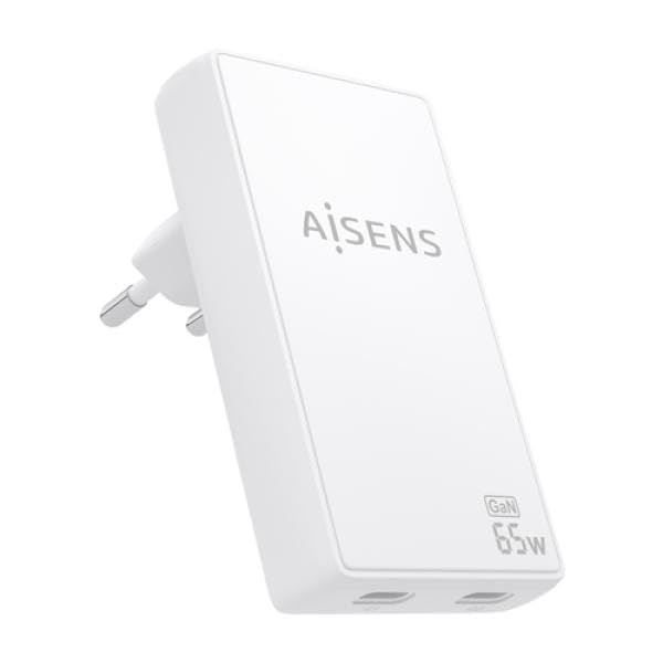Chargeur GaN 65W Aisens ASCH-65W2P077-W pour éviter les multiprises avec deux ports USB-C