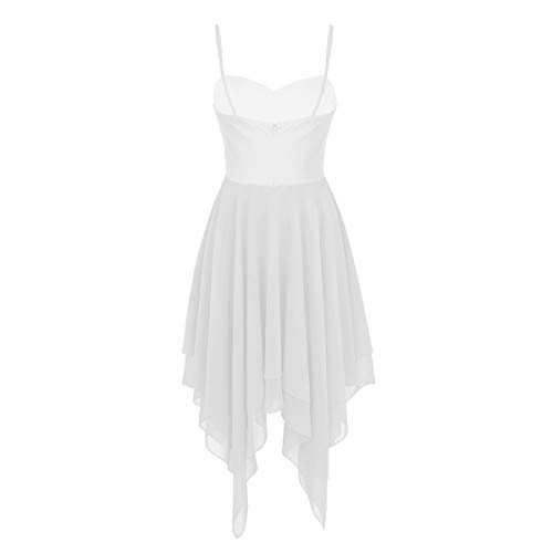 inhzoy Women's Elegant Modern Lyrical Dance Costume Dresses Asymmetric High-Low Contemporary Dancing Dress White Medium