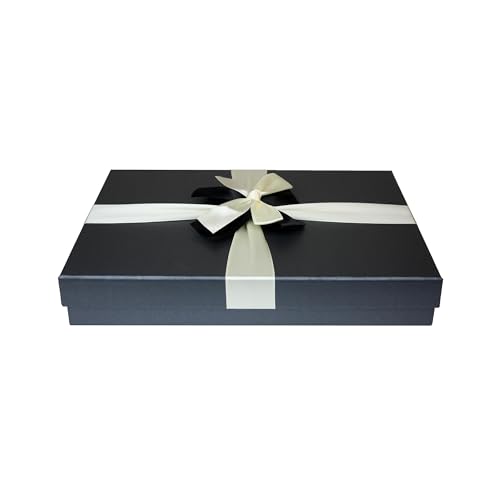 Emartbuy - Confezione regalo, 30,5 x 23 x 5 cm, scatola nera con coperchio e nastro satinato dorato