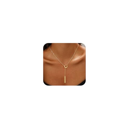 Hergory Lariat Gold Necklace for Women Trendy Dainty 14k Gold Plated Drop Bar Pendant Lariat Y Shaped Long Necklaces Fashion Jewelry for Women Gift