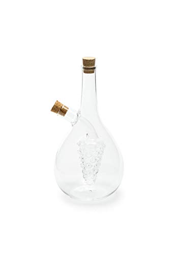 Fox Run Grape Motif Oil and Vinegar Cruet Dispenser Bottle, Clear Borosilicate Glass, Grapes