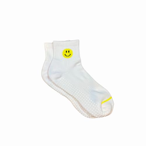 Smiley Grip Socks 3-Pack – Cushioned for Pilates, Studio, Non-Slip Ankle Socks, Happy Face Design, Blue, Green, White4