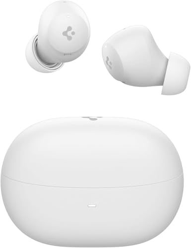 Spigen Audio Cuffie Bluetooth SA-TW P10, Auricolari Bluetooth 5.2 Wireless con Fino a 30 ore di Autonomia, Resistenza acqua IPX4, Cuffie Gaming Wireless USB-C 4 modalità Cancellazione Rumore - Bianco