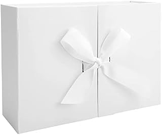 Luxury Gift Box with Ribbon,Folding Gift Cardboard Box for Presents with Lid Large Present Boxes Gift Packaging Decorative Box for Present Birthdays Folding Gift Boxes for Holiday 26.5x19x8cm White