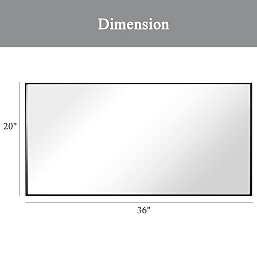 Bonverre 20 X 36 Inch Rectangle Wall Mirror, Aluminum Frame Rectangular Mirror For Bathroom, Vanity, Bedroom, Living Room, Entryway, Wall Mounted Horizontal Or Vertical, Black #TOP3
