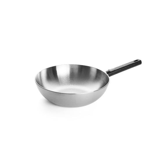 Woll Logic Steel - Sartén para wok y agitador (inductiva, diámetro de 30 cm, altura de 10 cm, con mango extraíble, apta para todo tipo de fuegos, sin PFAS)