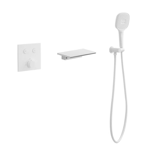 XJTNLB Grifo Bañera Termostatico Empotrado Grifo Bañera y Ducha Blanca 3 Modos Mezclador Ducha Dos Salidas
