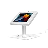 Support de bureau robuste en métal blanc.