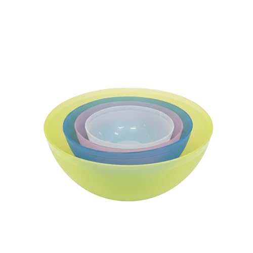 Image of Gluman 4-Piece Mixing Bowl Set | Transparent Multi-Color Plastic Kitchen Bowls for Baking, Cooking, Meal Prep & Serving |Lightweight,Dishwasher Safe |Stackable Bowls (3200ml, 2000ml, 1350ml, 850ml)