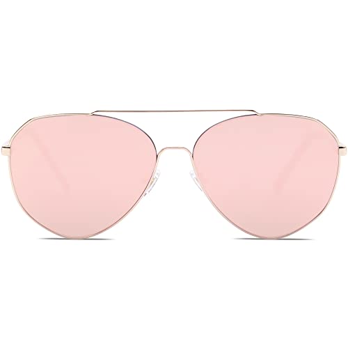 SOJOS Oversized Classic Sunglasses Mirrored Flat Lens for Men Women UV400 SJ1083 with Gold Frame/Pink Mirrored Lens