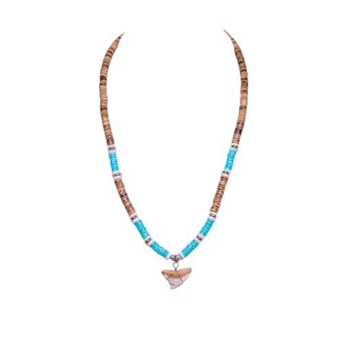 BlueRica Shark Tooth on Coconut Shell Beads Necklace (18" 2U)2