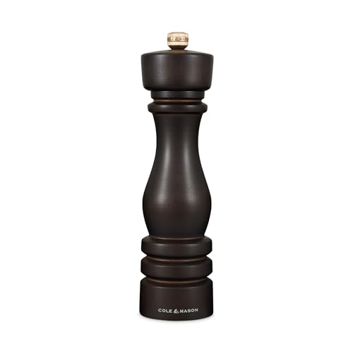 Cole & Mason London Chocolate Wood Pepper Mill, Precision+ Carbon Mechanism, Pepper Grinder with Adjustable Grind, Beech Wood, 220mm, Seasoning Mill, Lifetime Mechanism Guarantee