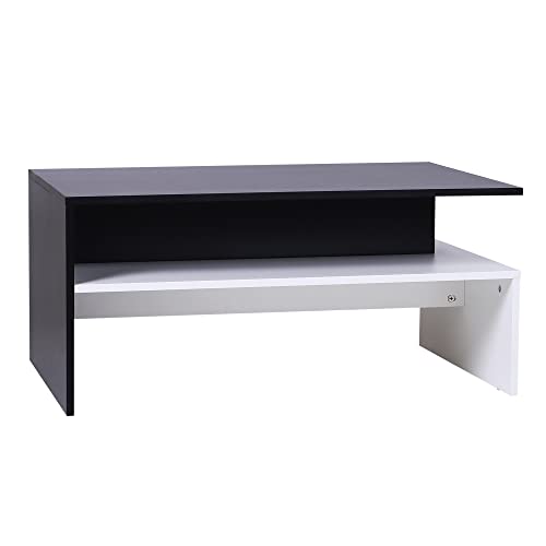 HOMCOM Modern Coffee Table, 2-Tier Rectangular Center Table with Storage Shelves for Living Room, Black/White HOMCOM Modern Coffee Table, 2-Tier Rectangular Center Table with Storage Shelves for Living Room, Black/White