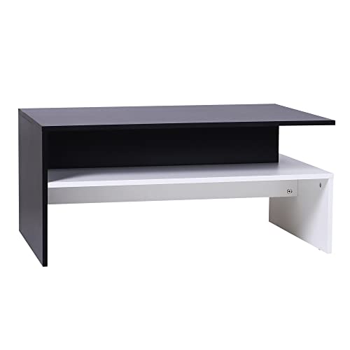 lights for table center - HOMCOM Modern Coffee Table, 2-Tier Rectangular Center Table with Storage Shelves for Living Room, Black/White