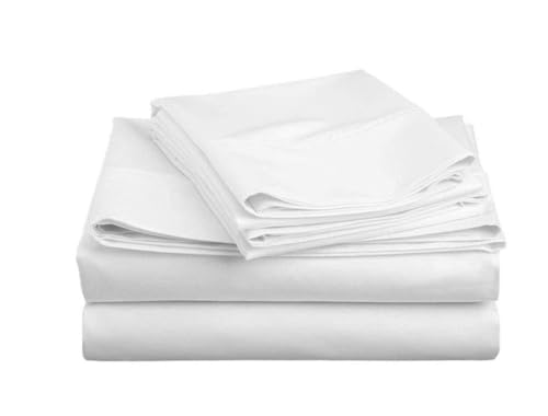 Flow's Linen One Piece Flat Sheet Ultra Soft Hotel Quality Egyptian Cotton 400 Thread Count { 1-PC } Flat Sheet (Top Sheet) Solid Pattern (White) Full XL Size
