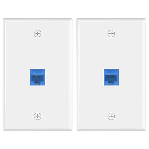 VCE Ethernet Wall Plate (UL Listed), 1-Port Keystone Jack Wall Plate with RJ45 Keystone Inline Coupler Insert, Female to Female Cat6 Keystone Wall Jack, Blue (2 Pack)