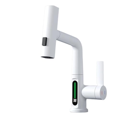 Robinet de salle de bain noir et cascade blanche moderne avec affichage LED