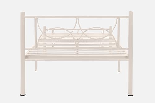 Image of Luno Metal Extra Single Size Bed Without Storage | Wrought Iron Single Bed with Headboard & Footboard| Sturdy Powder Coated Platform Cot for Bedroom (Luno Ivory)