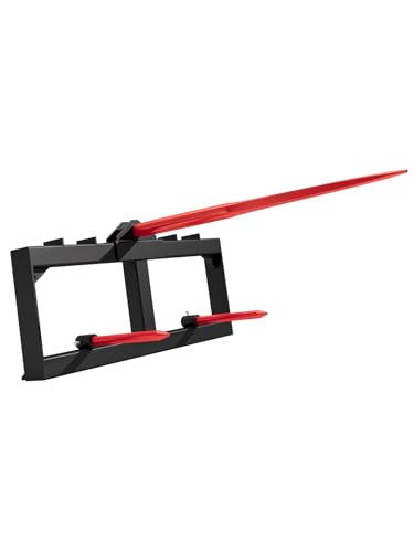 Garvee 49 Hay Bale Spear Attachment 3000LBS Capacity Skid-Steer Quick Attach Spike Forks with 1pc 49 Hay Spear and 2pcs 17 Stabilizer Spears for Tractors (Red)