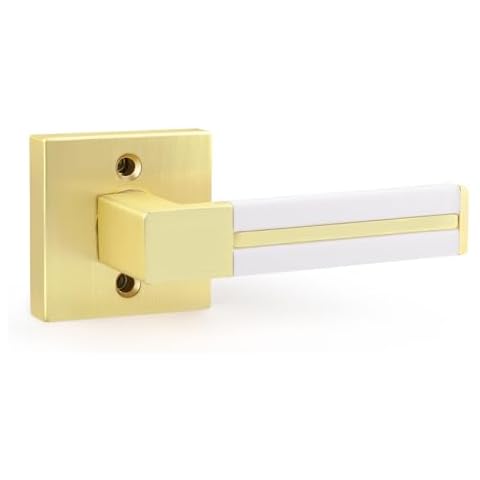 EHOMEWARE Gold Door Lever with Leather Handle Cover
