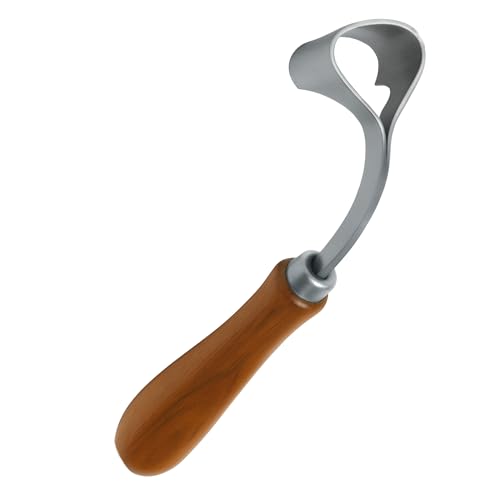 Image of 7 Inch Swiss Hoof Knife Double Edged - Stainless Steel Curved Blade Farrier Tool with Round Wooden Grip, Multipurpose Hoof Trimming Knife for Livestock. (Right Hand)
