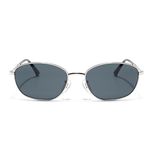 Image of Voyage Oval Polarized Sunglasses for Men & Women (Black Lens | Grey Frame - MG7625)
