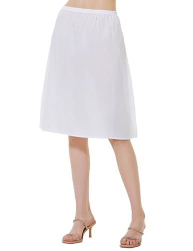 BEAUTELICATE Enaguas para Vestidos Faldas Mujer Combinación 100% Algodón Cortas Línea A Elástica Cintura （Blanco-60cm Longitud,M）