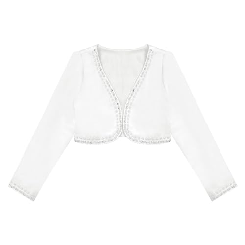 JEATHA Kids Girls Long Sleeve Open Front Bolero Shrug Pearls Sequins Beaded First Communion Cardigan Coat3