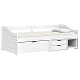SooIarix Tagesbett mit 3 Schubladen iRun Weiß aus massivem Kiefernholz 90x200 cm Lattenrost Gästebett Boxbett mit Stauraum für Wohnzimmer und Schlafzimmer Nutzung