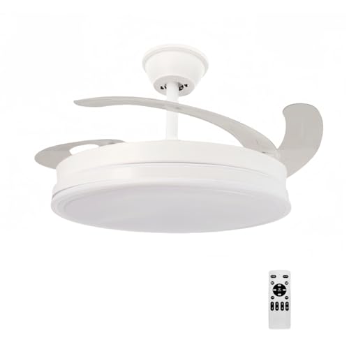 ANSIEN Ventilador de Techo con Luz Led 68W (36W/Luz+32W/Motor),Con Control Remoto Regulable y Cambiar Color,Invisible Ultra Silencioso y Palas Retráctiles 6 Velocidad,Ventilador para Hogar (Blanco)