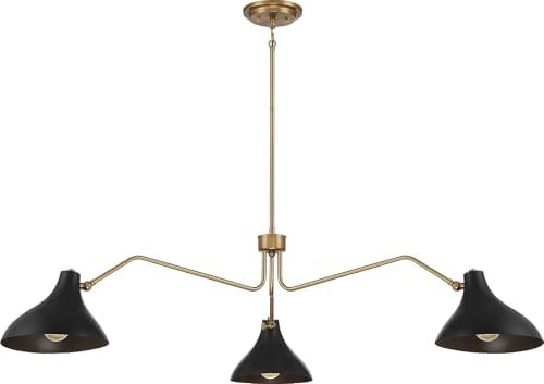 Meridian M7019MBKNB Pendant, 3-Light 180 Total Watts, Matte Black with Natural Brass
