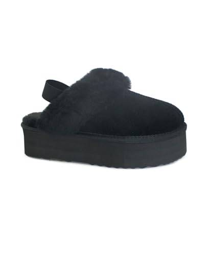 Chaussures femmes Funny Duck WD2001 noir daim pantoufles plateforme fourrure