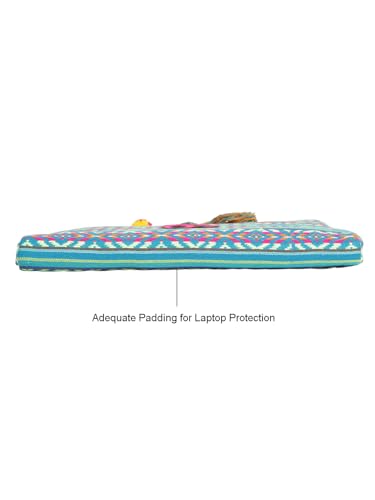 Image of The House of tara Office Laptop Bag for Women 13.3 And 15.6 Inch | Ideal For Office & Travel | Multicolour Embellished Handloom Fabric | MacBook Messenger Business Bag for ladies