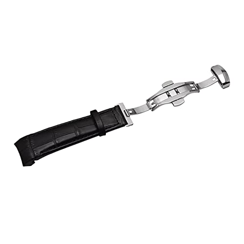 20/22/23mm Bracelet de montre en cuir véritable anti-transpiration respirant pour hommes avec interface d'extrémité incurvée et boucle de déploiement à dégagement rapide, 23mm Cover