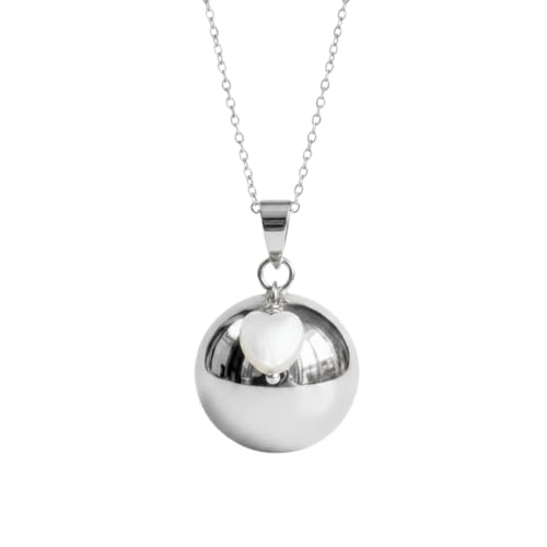 Bola de grossesse avec coeur blanc - Bola grossesse or, or rose et argent - Collier de grossesse bola avec bruit carillon sonore - Bola grossesse coeur - Cadeau future maman original (Argent)