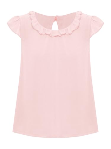 Aislor Kids Girls Ruffle Short Sleeve Shirts Cute Casual Summer Frill Neck Blouse Tops for Wedding Party Birthday3