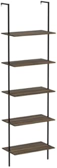 Wolawu 5 Tiers Ladder Shelf 2-Piece Black Modern Tall Bookshelf Open Large Tall Wall Mount Storage Bookcase Standing Leaning Wall Shelves Industrial Decorative (Brown)