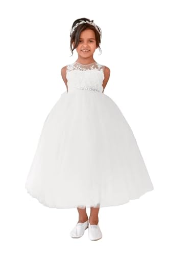 Lace Tulle Flower Girl Dress Kids Wedding Princess Dress Applique Bow-Knot Birthday Party Prom Ball Gowns Dresses