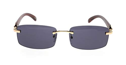 Flawless Slim Rimless Rectangular Metal & Wood Art Aviator Sunglasses2