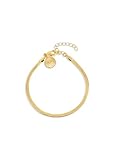 SINGULARU - Pulsera Lisse S. Acero con Acabado en Baño de Oro de 18 Kt. Cadena Plana. Talla Única 16 cm con Alargador 3 cm. Joyas para Mujer
