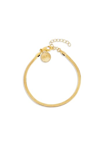 Miniatura 7 de SINGULARU - Pulsera Lisse S. Acero con Acabado en Baño de Oro de 18 Kt. Cadena Plana. Talla Única 16 cm con Alargador 3 cm. Joyas para Mujer