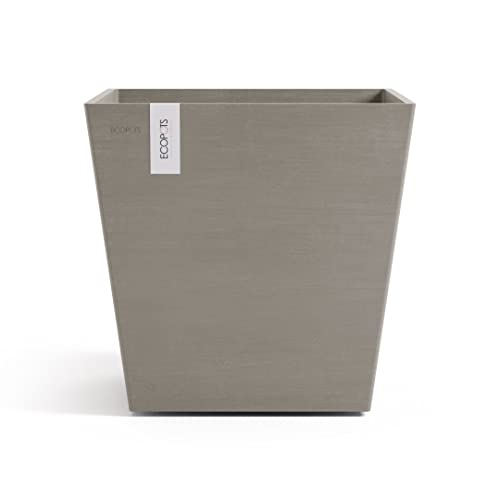ECOPOTS Pot de fleurs Rotterdam marron gris (taupe) - 50 x 50 cm - Carré - Pot de fleurs en plastique recyclé - Moderne pour l'intérieur et l'extérieur