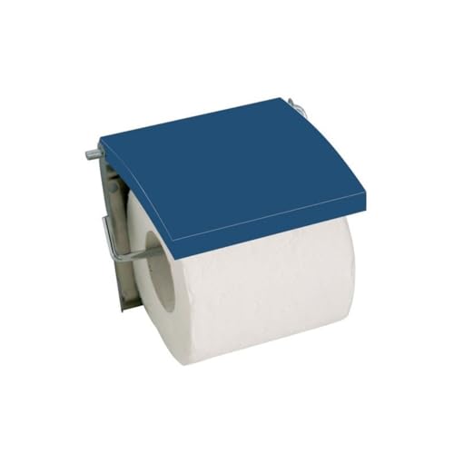 MSV - Porte Rouleau Papier WC Mural - MDF & INOX - Modèle Bleu Foncé - Dimensions 13 x 15 x 11,5 cm - Couleur Bleu Foncé - Élégant et Robuste pour Salle de Bain