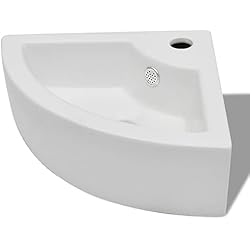 Fregadero Esquina Leroy Merlin vidaXL Lavabo de Esquina Baño Agujero Grifo y Desbordamiento Cerámica Blanco