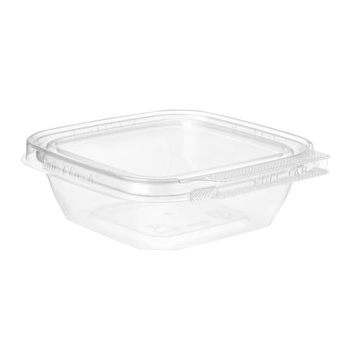 EcoQuality 8oz Square Clear Plastic Clamshell with Tamper Resistant Lids (100)